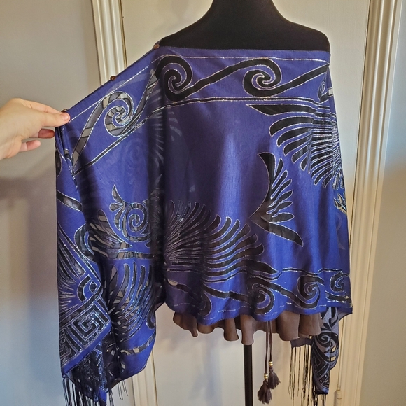 Unbranded Burnout Navy Metallic Silver Shawl Topper Scarf Multi wear Whimsigoth - Picture 3 of 11